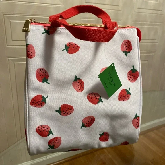 Kate Spade Insulated Lunch Tote Cooler Thermal Bag - New Pink 🍓 Print!! - Picture 1 of 9